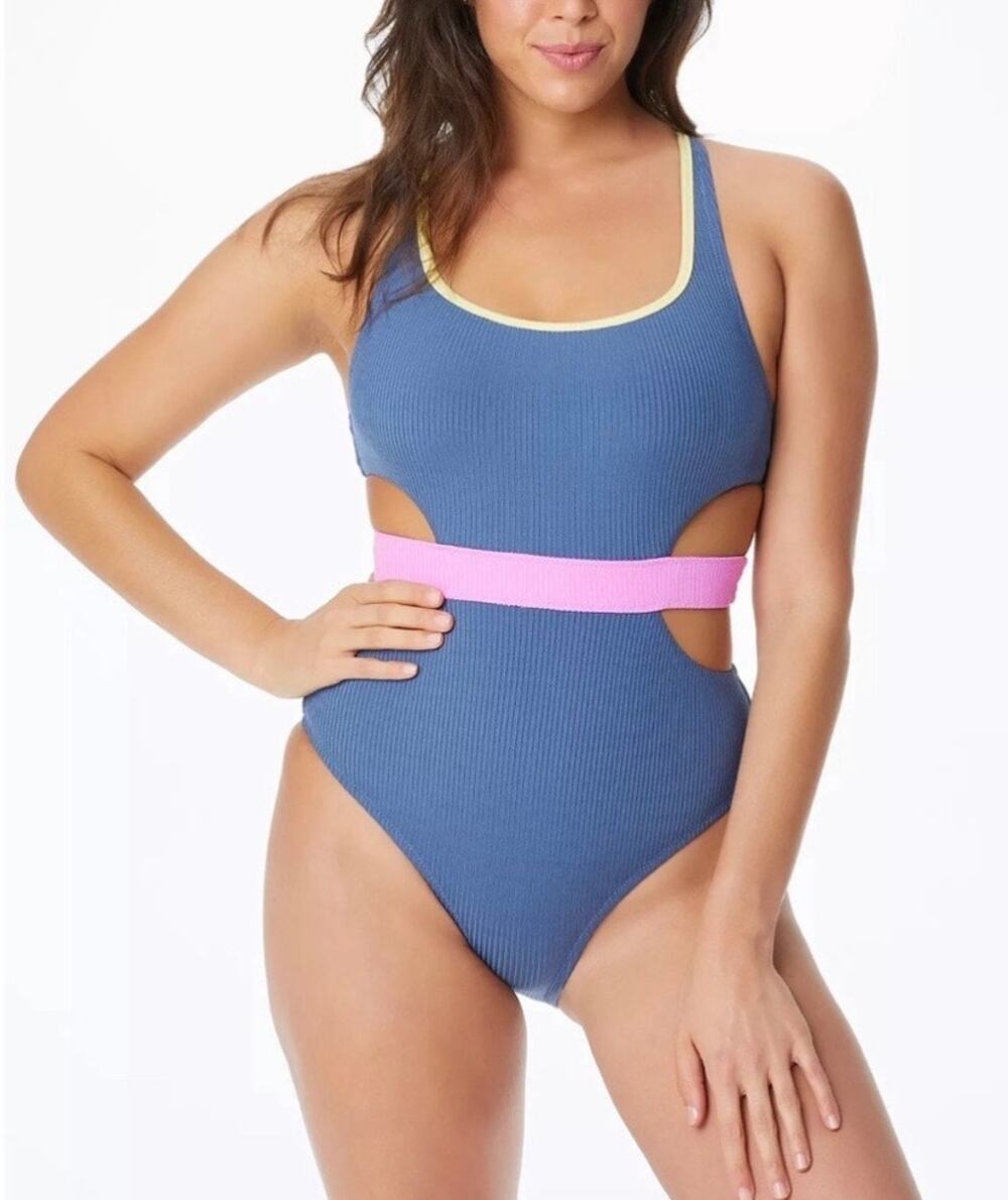 Jessica Simpson Navy/Sol Chop & Change cutout One Piece Swim suit XL NWT